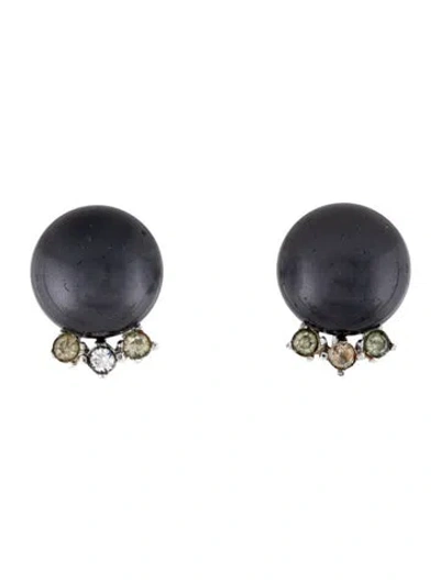 Pre-owned Trifari Faux Pearl & Crystal Clip On Earring In Green/grey
