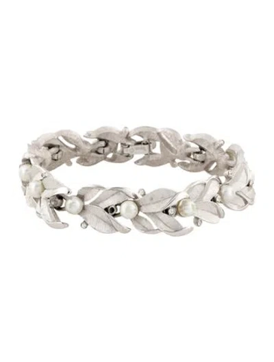 Pre-owned Trifari Faux Pearl & Crystal Link Bracelet, 7" In Multicolor
