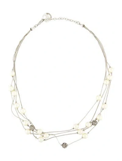 Pre-owned Trifari Faux Pearl & Crystal Multistrand Necklace, 18.25"