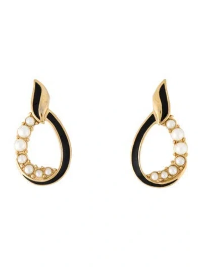 Pre-owned Trifari Faux Pearl & Enamel Drop Earrings In Multi