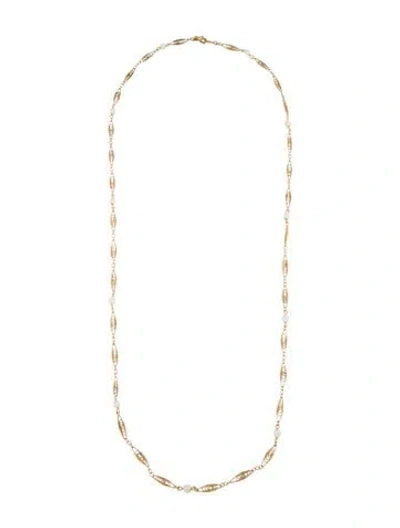 Pre-owned Trifari Faux Pearl Beaded Station Necklace, 31" In White