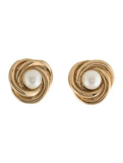 Pre-owned Trifari Faux Pearl Blossom Clip-on Earrings In Multicolor