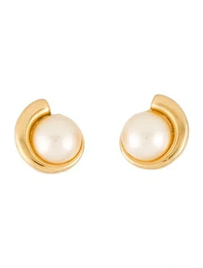 Pre-owned Trifari Faux Pearl Clip On Earrings In Multi