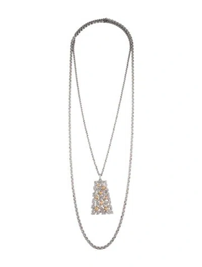 Pre-owned Trifari Faux Pearl Double Strand Pendant Necklace, 33.75" In Yellow