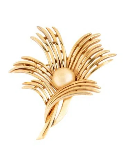 Pre-owned Trifari Faux Pearl Pin Brooch In Multicolor