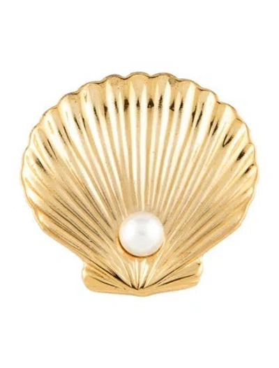 Pre-owned Trifari Faux Pearl Shell Pin Brooch In Multicolor