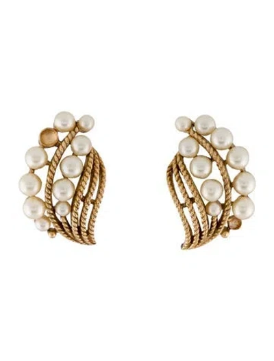 Pre-owned Trifari Faux Pearl Stud Clip-on Earrings In Multi