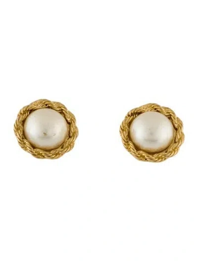 Pre-owned Trifari Faux Pearl Stud Earrings In Multi