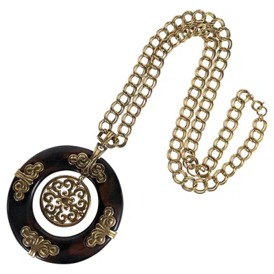 Pre-owned Trifari Faux Tortoise Chnoiserie Mod Pendant In Multi