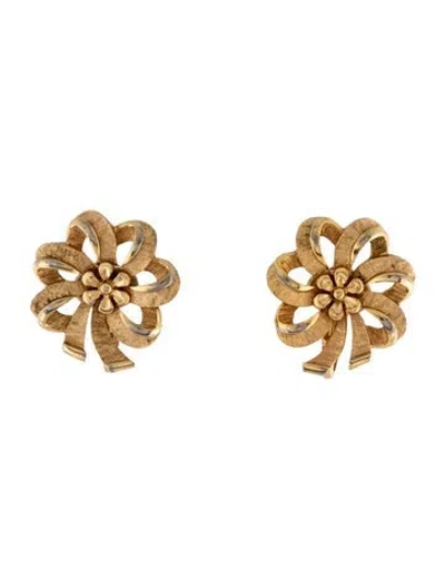 Pre-owned Trifari Flower Ribbon Clip-on Earrings In Multicolor