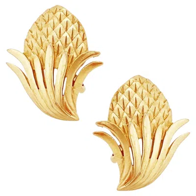 Pre-owned Trifari Gilded Abstract "gold Rush" Series Pinecone Texture Earrings By Crown  In Orange