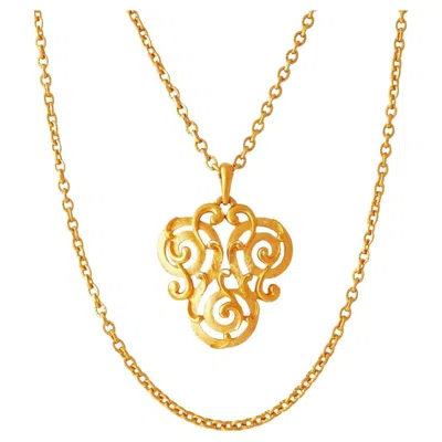 Pre-owned Trifari Gilded Scroll Pendant Necklace With Double Chain By Crown , 1960s In Multi