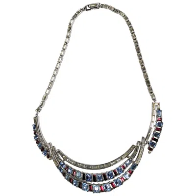 Pre-owned Trifari Glamorous  Faux Aquamarine And Ruby Necklace In Multi