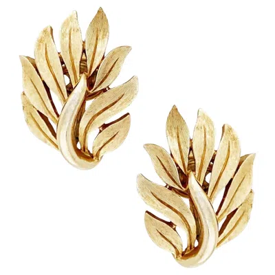 Pre-owned Trifari Gold Leaf Climber Earrings By Crown , 1960s