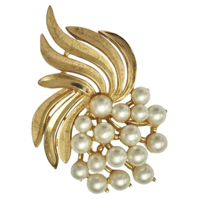 Pre-owned Trifari Gold Plated And Faux Pearl Flower Brooch In Multi
