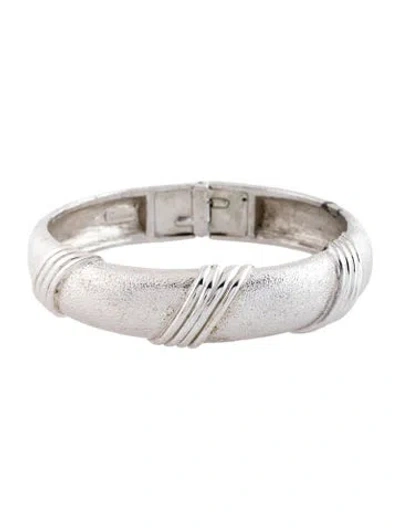 Pre-owned Trifari Hinged Textured Bangle Bracelet, 6.25" In Multicolor