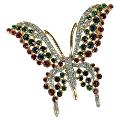 Pre-owned Trifari Jeweled Crystal Butterfly In Brown