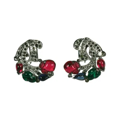 Pre-owned Trifari Ktf  Art Deco Fruit Salad Earrings In Black