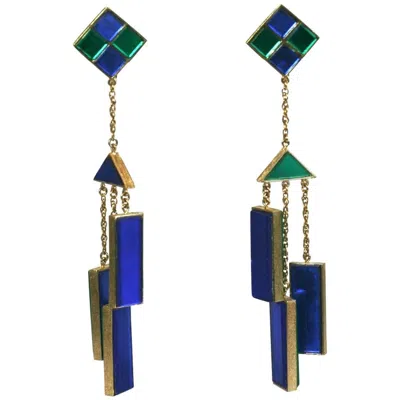 Pre-owned Trifari Mirror Tile Mod Mobile Earrings In Black