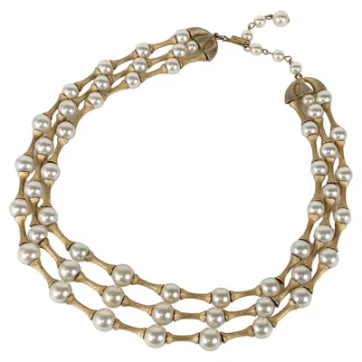 Pre-owned Trifari Modernist Pearl And Gilt Spacer Necklace In Multi