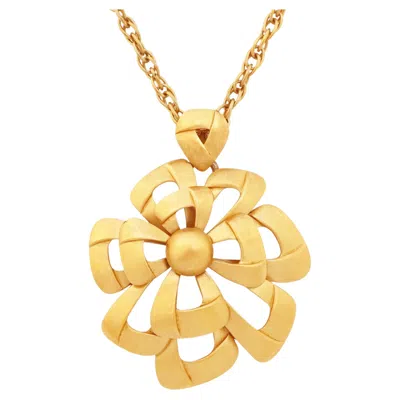 Pre-owned Trifari Oversized Satin Gilt Mod Flower Pendant Necklace By Crown , 1960s In Multi