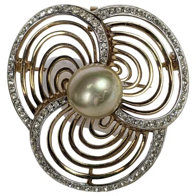 Pre-owned Trifari Pierced And Pave Floral Brooch In Multi