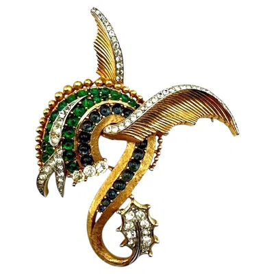 Pre-owned Trifari Rare 1960s Gold-tone Sea Dragon Brooch With Cabochons In Multiple