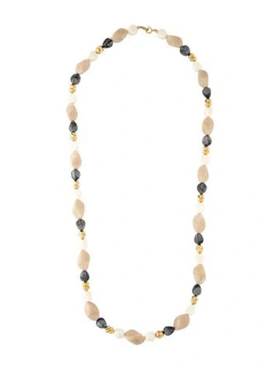Pre-owned Trifari Resin & Bead Necklace, 29.5" In Brown/grey/white