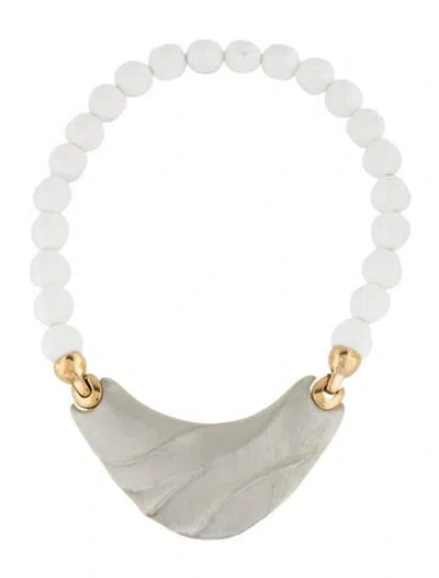 Pre-owned Trifari Resin Bead Necklace, 18.25" In Grey/white