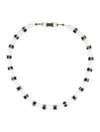 Pre-owned Trifari Resin Beaded Collar Necklace, 16" In Blue/white