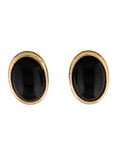 Pre-owned Trifari Resin Cabochon Stud Earrings In Black