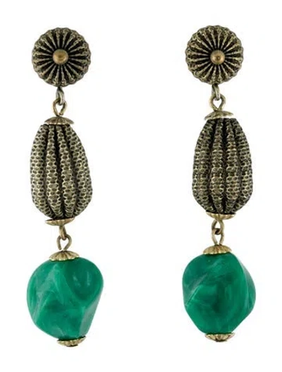 Pre-owned Trifari Resin Clip-on Drop Earrings In Green