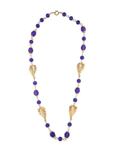 Pre-owned Trifari Resin Leaf Station Bead Strand Necklace, 23" In Purple