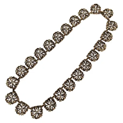 Pre-owned Trifari Rose Gold Pave Pansy Link Necklace In Red
