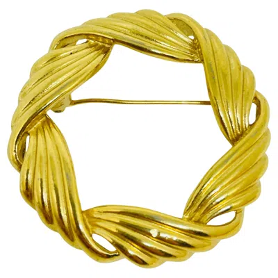 Pre-owned Trifari Signed Vintage Gold Tone Circle Designer Brooch In Multi
