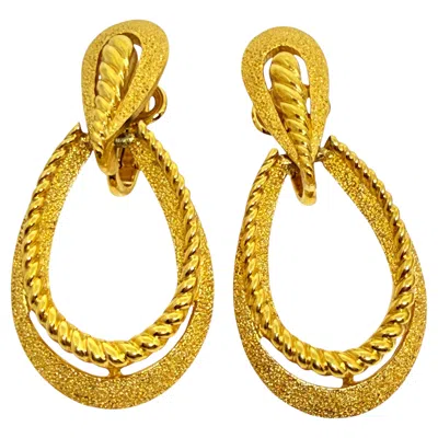 Pre-owned Trifari Signed Vintage Gold Tone Door Knocker Designer Clip On Earrings In Multi