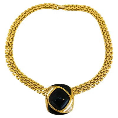 Pre-owned Trifari Signed Vintage Gold Tone Enamel Designer Chain Necklace In Multi