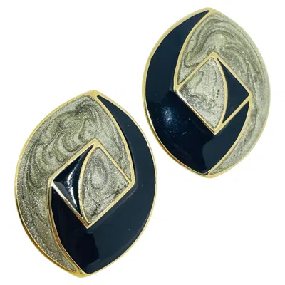 Pre-owned Trifari Signed Vintage Gold Tone Enamel Designer Post Earrings In Multi
