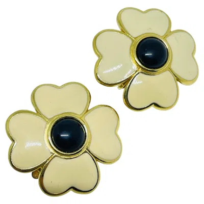 Pre-owned Trifari Signed Vintage Gold Tone Enamel Flower Designer Clip On Earrings In Multi