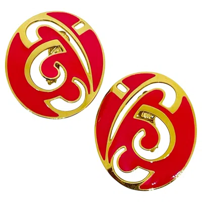 Pre-owned Trifari Signed Vintage Gold Tone Hot Pink Enamel Designer Clip On Earrings