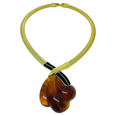Pre-owned Trifari Signed Vintage Gold Tone Omega Chain Resin Enamel Designer Necklace In Multi