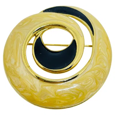 Pre-owned Trifari Signed Vintage Gold Tone Swirl Enamel Designer Brooch In Multi
