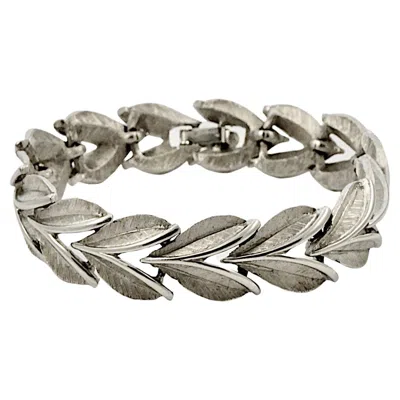 Pre-owned Trifari Silver Plated Brushed And Shiny Leaves Link Bracelet Circa 1960s In Multi