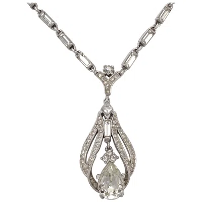 Pre-owned Trifari Silver Tone Rhinestone Tremblant Pendant And Necklace Circa 1950s