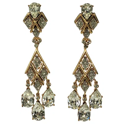 Pre-owned Trifari Striking  Crystal Pendant Drop Earrings In Multi