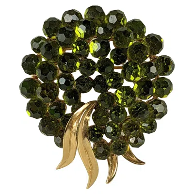 Pre-owned Trifari Swarovski Crystal Olivine Brooch In Multi