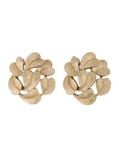 Pre-owned Trifari Textured Leaf Clip-on Earrings In Multi