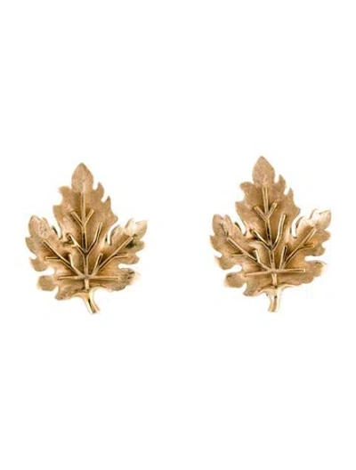 Pre-owned Trifari Textured Leaf Clip-on Earrings In Multi