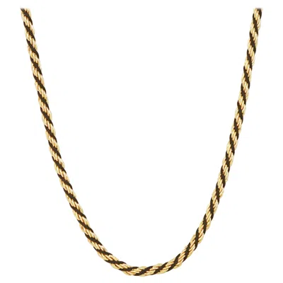 Pre-owned Trifari Vintage 24" Gilt & Black Cord Twisted Chain Necklace By , 1970s