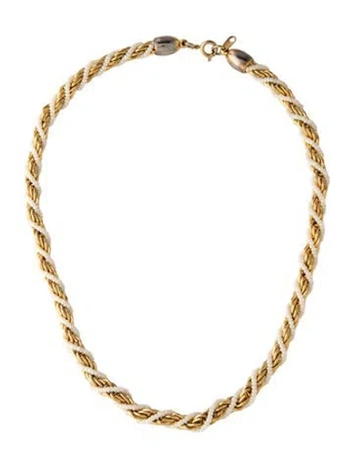 Pre-owned Trifari Vintage Bead & Rope Chain Necklace, 16.25" In White